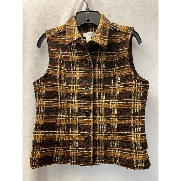 Christopher & Banks Brown orange button vest‎ size small vintage heavy nice - Picture 1 of 4